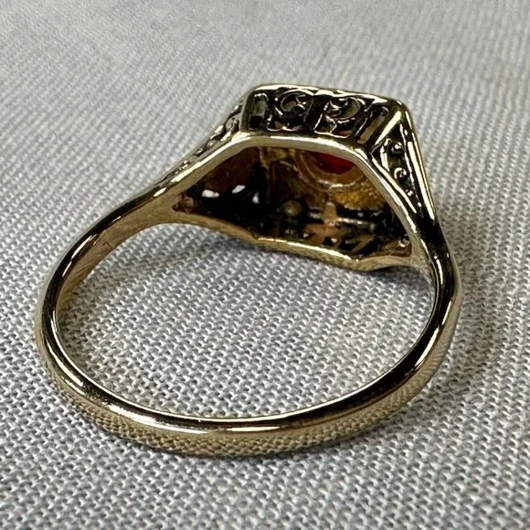 Vintage 14KGF Joseph Esposito Art Decor / Art Nouveau style Ring with Ruby - Picture 10 of 15